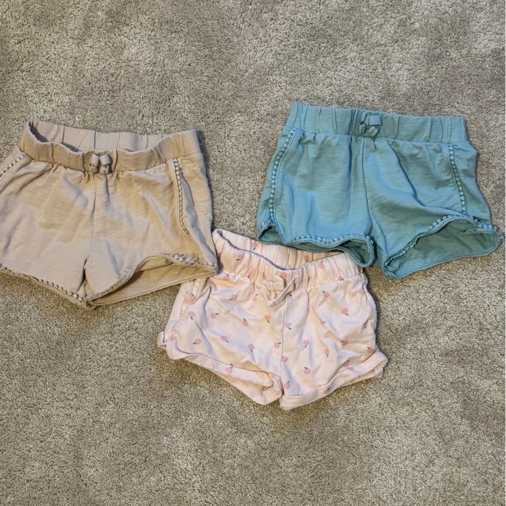 3T Kids Cotton Shorts Set - Tan, Blue, Pink